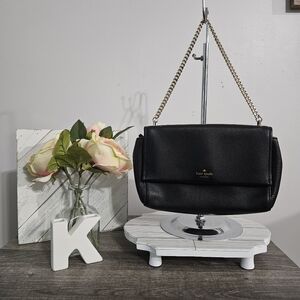 KATE SPADE Madison Saffiano Black Leather Flap Bag, EUC